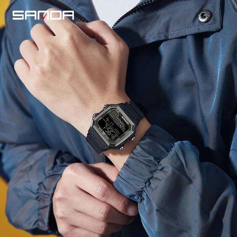 SANDA 6196 LED Sport Electronic Watch for Men Multifunction Alarm Clock Chrono Waterproof Digital Mens Wristwatches Relojes