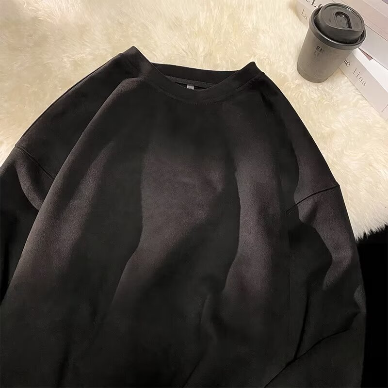 Men's Suede Sweatshirt Heavyweight High Street Style Designer Hoodie Trendy Round Neck Pullover Solid Color Sweatshirt Unisex Style Logo Jacket T
