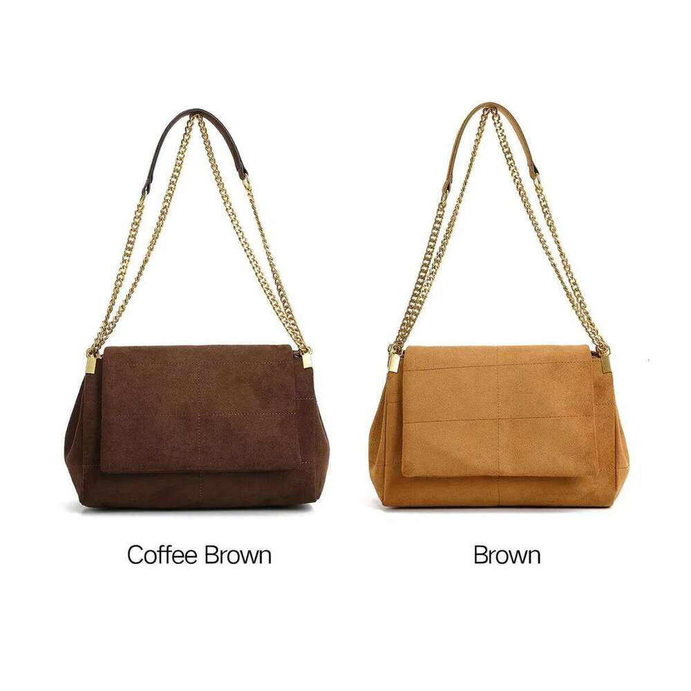 New Women Autumn Winter Suede Shoulder Vintage Tote Bag With Chains Fashion Designer Luxury Handbags Retro Crossbody Bags WONST