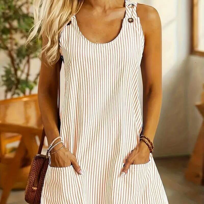 European and American style coat, new independent station product, round neck, pocketed, striped, buttoned, casual short dress