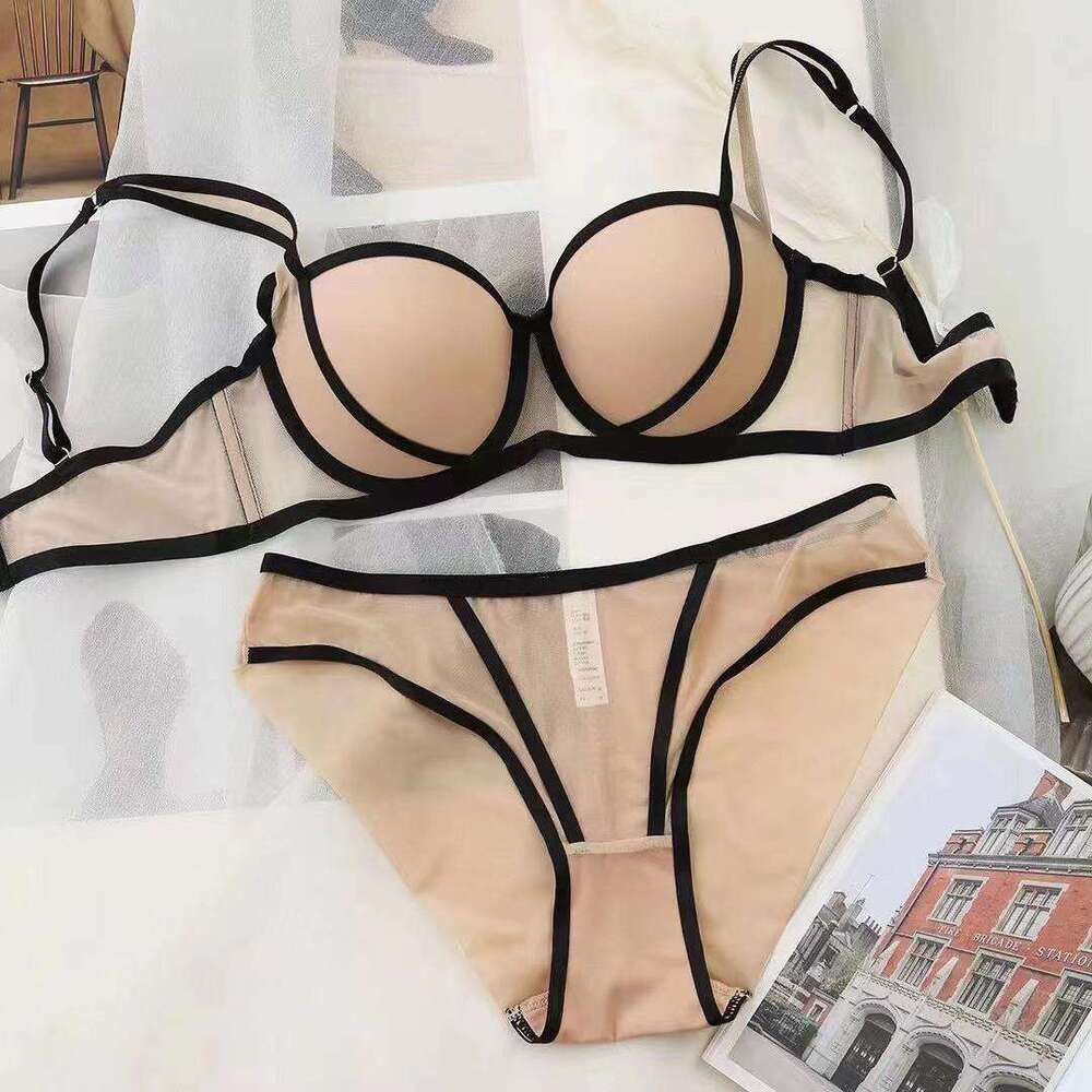 Women Sheer Mesh Bra and Panty Set with Contrast Trim Transparent Lingerie for Everyday Wear or Layering Under Clothing