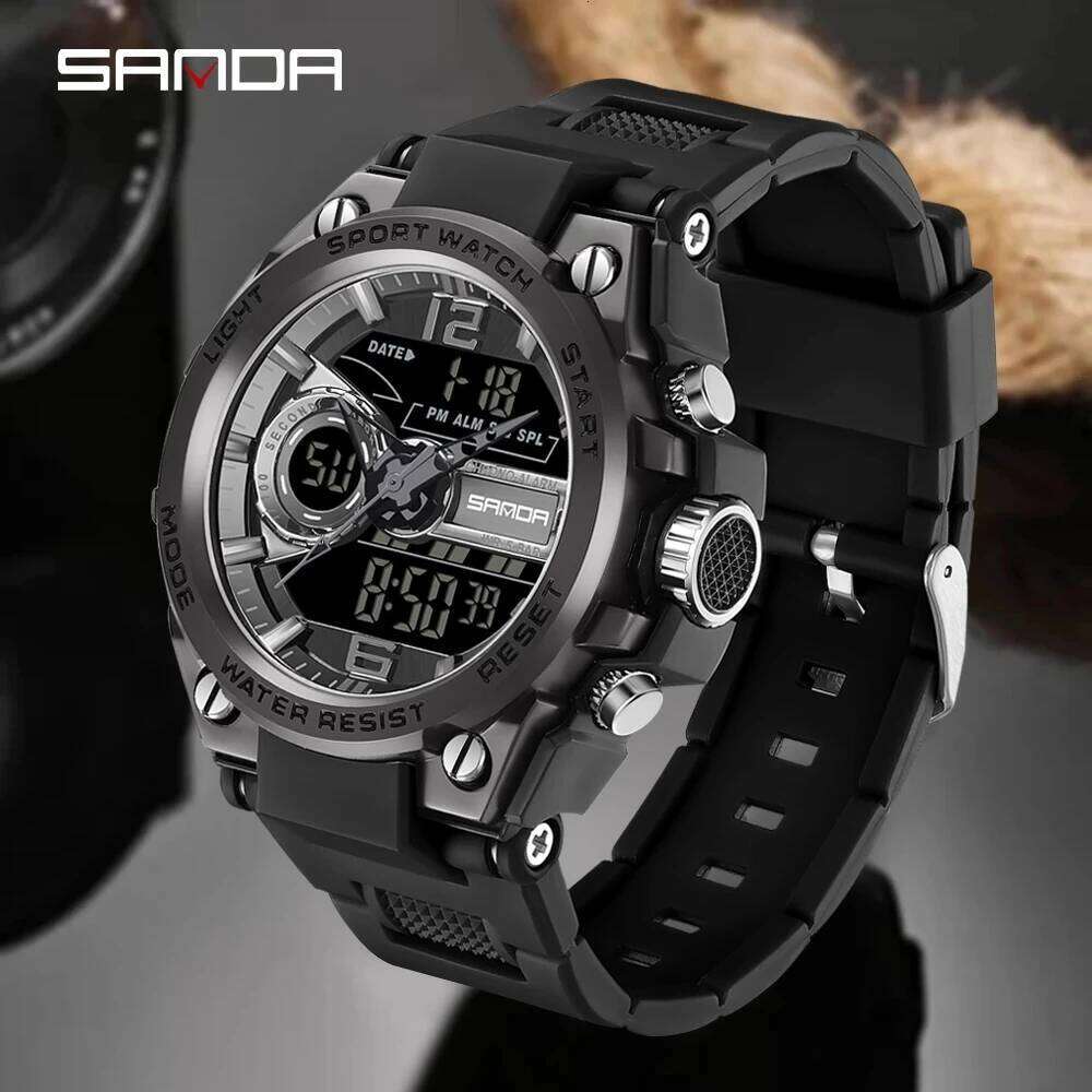 SANDA New Sport Military Men's Watches 50M Waterproof Quartz Wristwatch LED Digital Watch for Male Clock Relogios Masculino 6092
