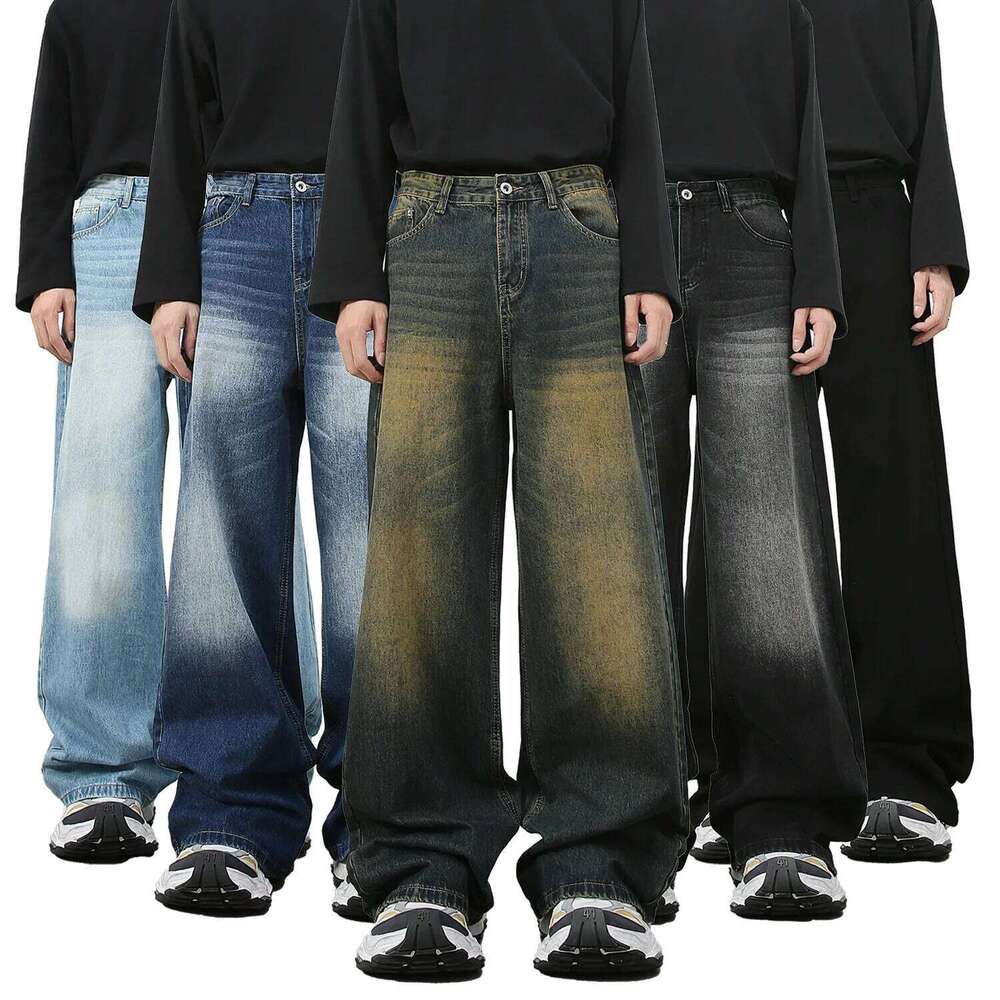 New Men's Baggy Straight Wide Leg Jeans Male Fashion Vintage Wash Casual Denim Pants Youth Popular Brand Streetwear Trousers