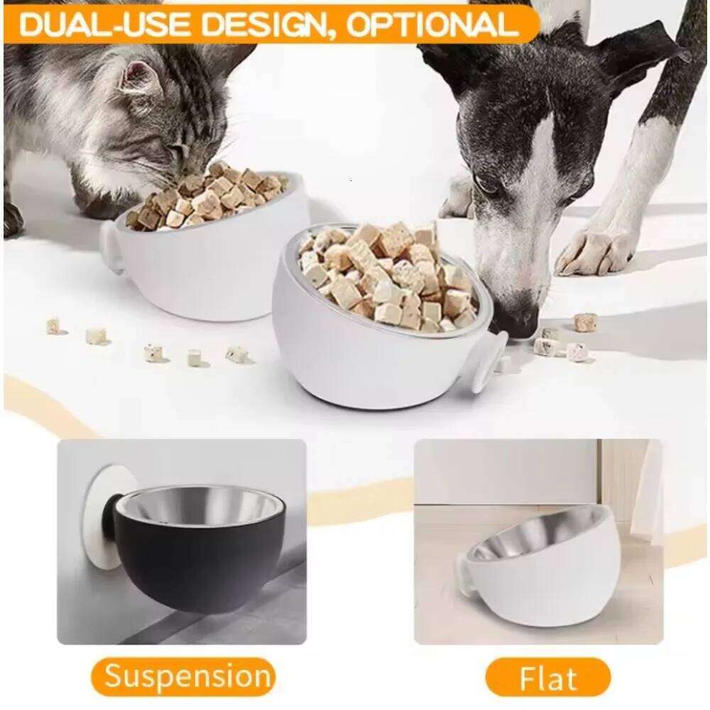 1 Pcs Wall Mount Stainless Steel Dog Bowls Anti Spill Pet Food Dishes Elevated Cat Bowl Dishwasher Safe Rustproof 26Y0312