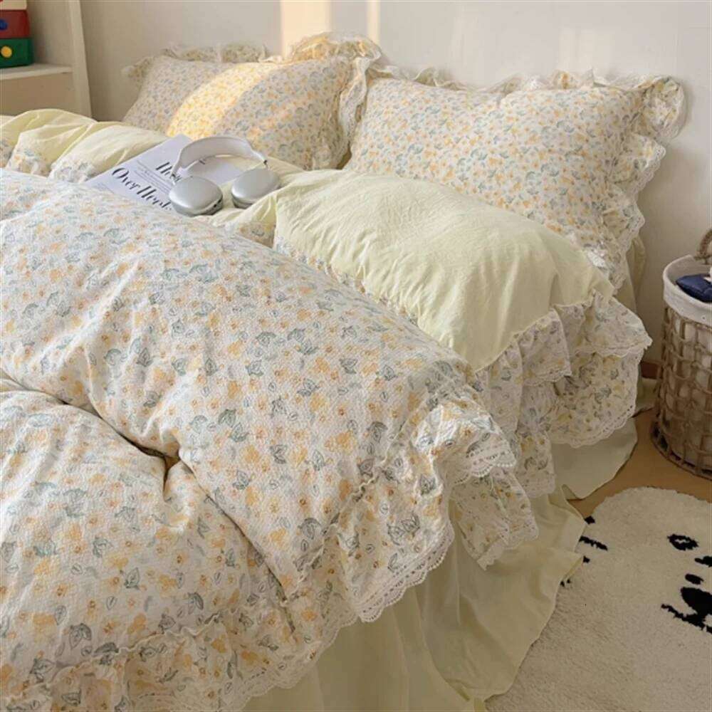 Cream Feng Shui Wash Lace Set Four Piece Princess Style Retro Quilt Cover Bed Sheet Non All Cotton Bedding H260312