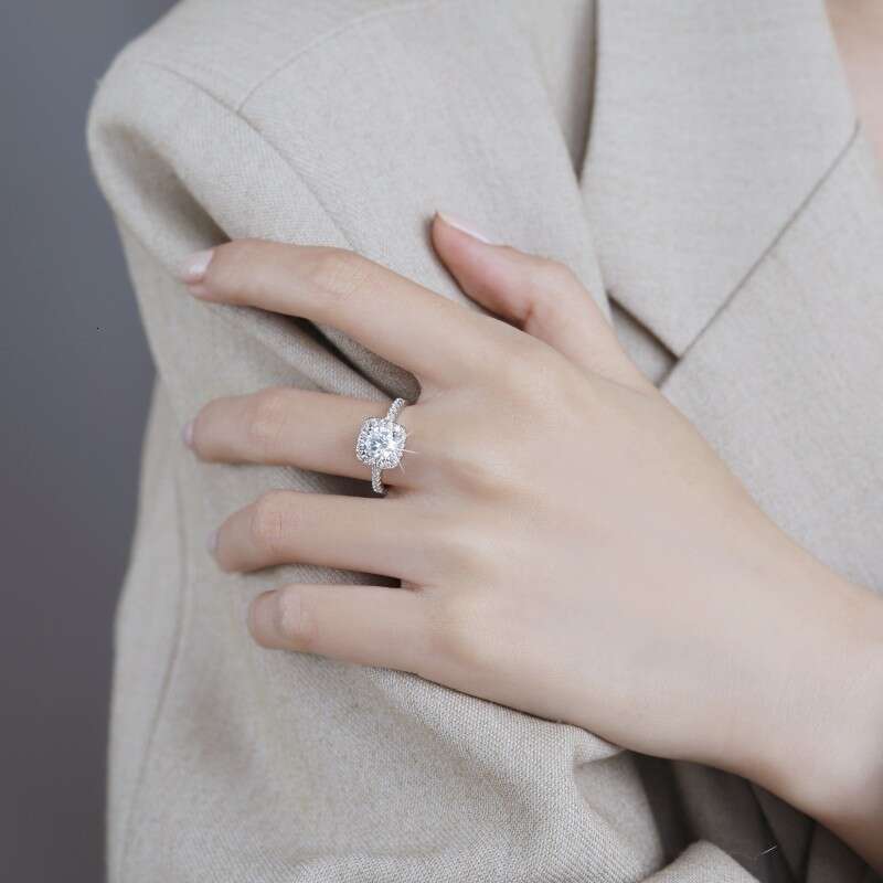 Diamond Ring For Women Classic Square Cut Moissanite 925 Sterling Silver Candy Design Light Luxury Fashion Jewelry