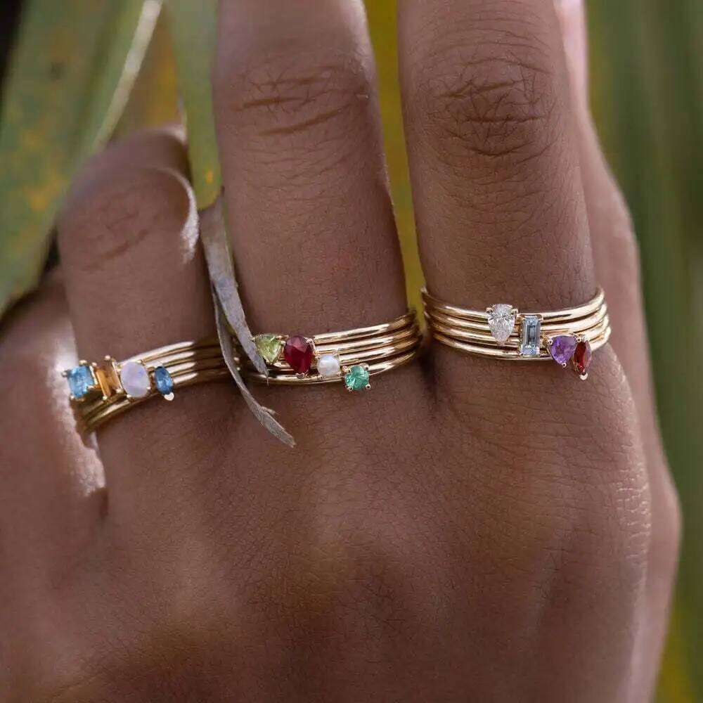 New Stainless Steel Birthstone for December, Colorful Zircon Stone Open Ring Band H260312