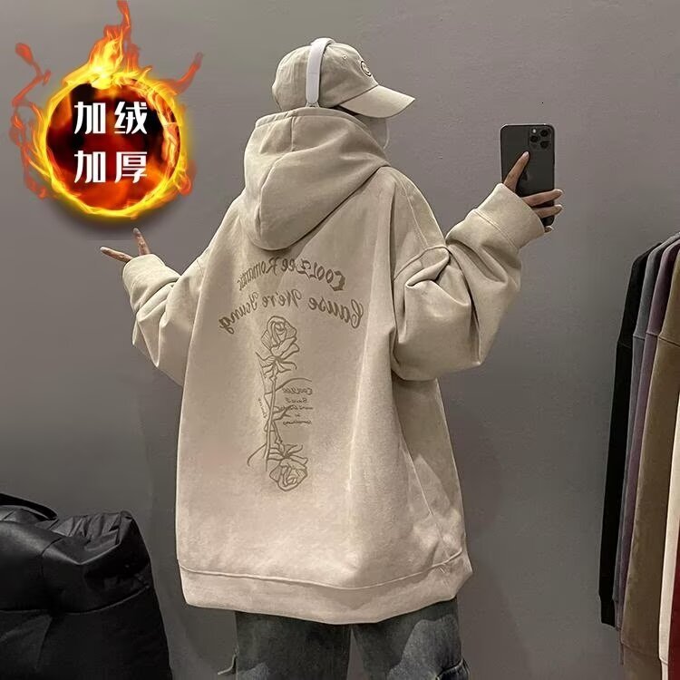 Multi-color Suede Fleece-lined Hooded Sweatshirt For Men Spring And Autumn Heavy-duty Stylish Couple's Designer Hoodie Loose Oversized Trendy Jac
