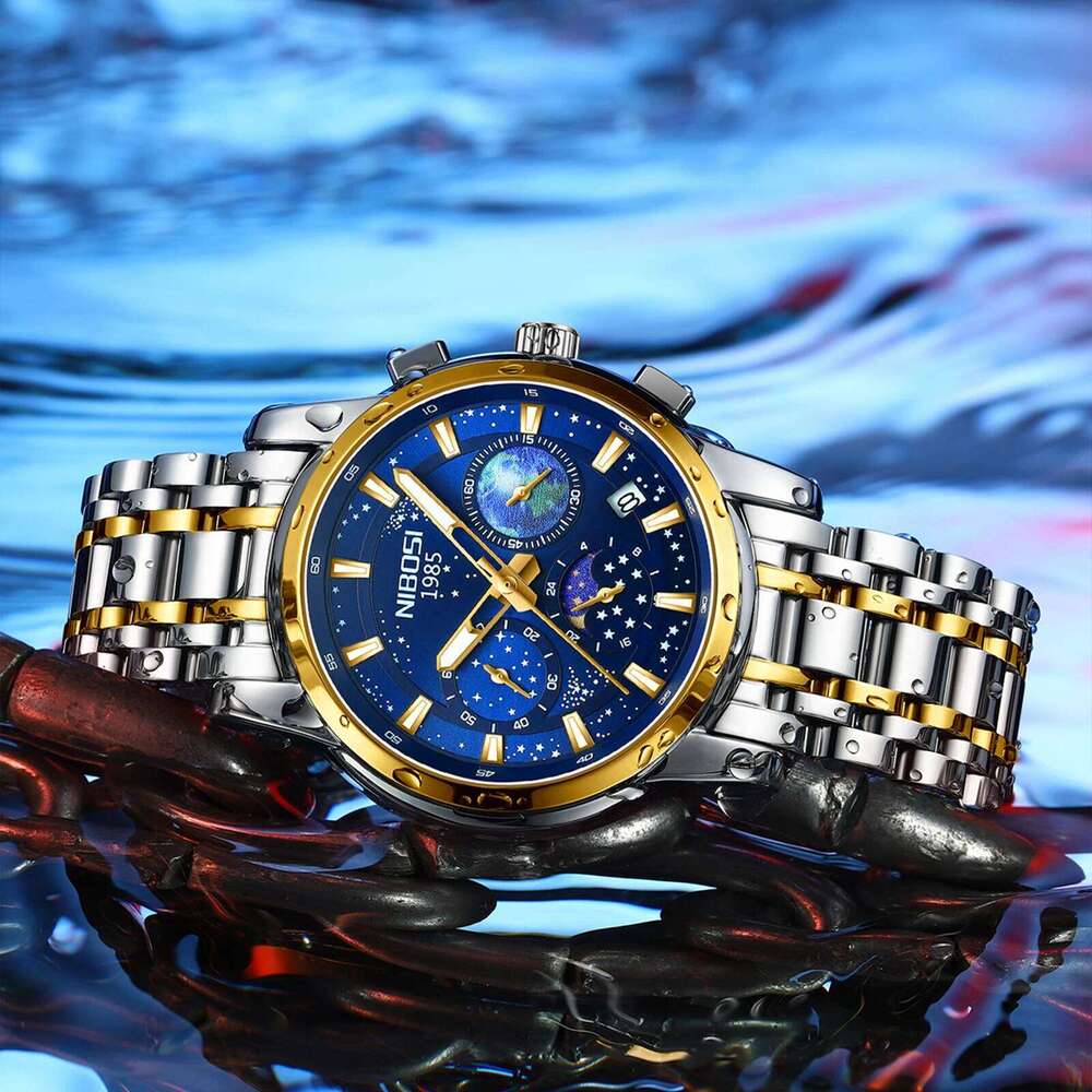 NIBOSI Moon Mens Quartz Watches Top Brand Luxury Luminous For Chronograph Waterproof Date Men Dress Watch Reloj Hombre