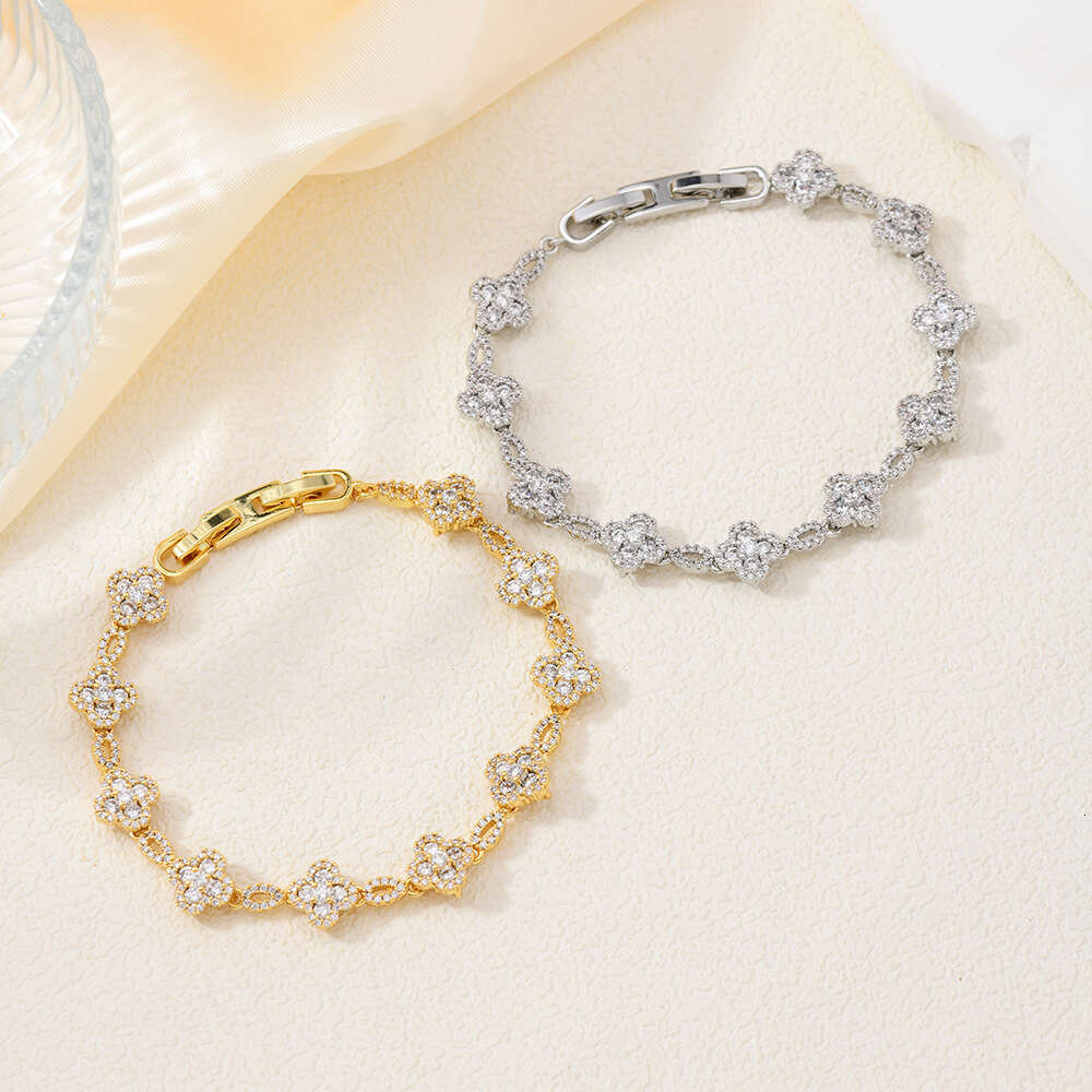 Women Jewelry Bracelets Charm Bracelets Dopamine Style Full Four-Leaf Clover 5A Zirconia Trendy Street Style Bracelet