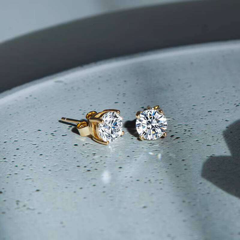 S Pure Sier Gold-Plated Classic Four-Prong 1 Carat VVSD Colored Sulfur Stone Unisex Earrings