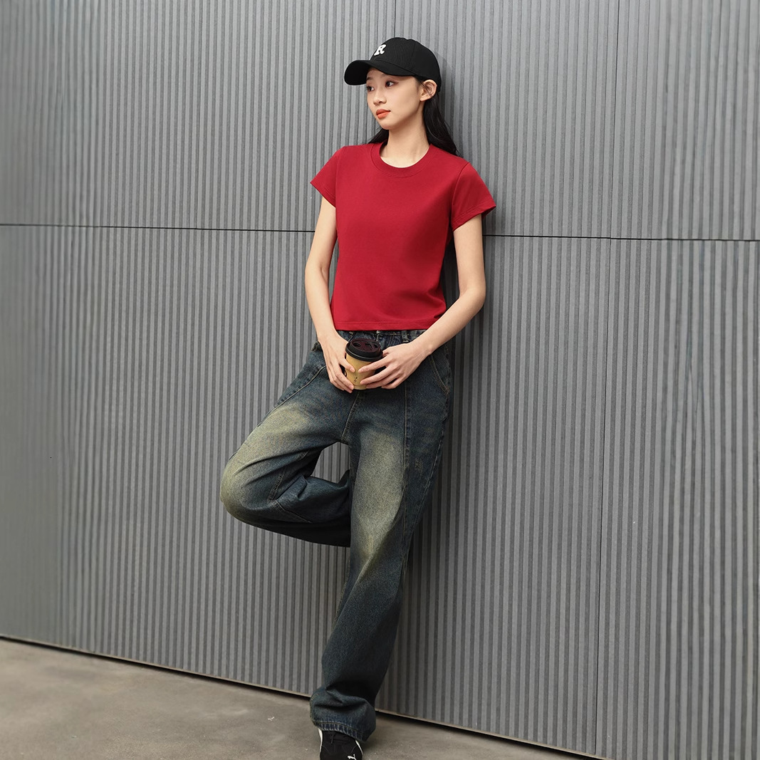 230g Slim-fit Short-sleeve T-shirt With Straight Designer Hoodie Shoulders Design Slimming Base Shirt Sorona Women's Designer Shirt Polo Shirt Su