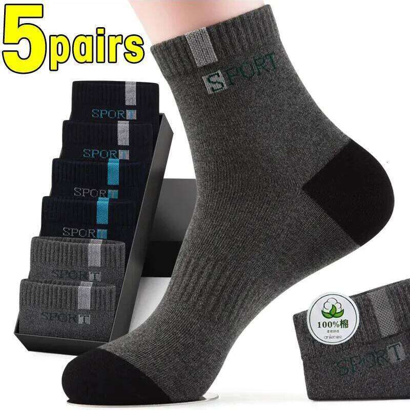 5Pairs Autumn Winter Men Cotton Sports Breathable Business Socks Size EU39-45 Z260312