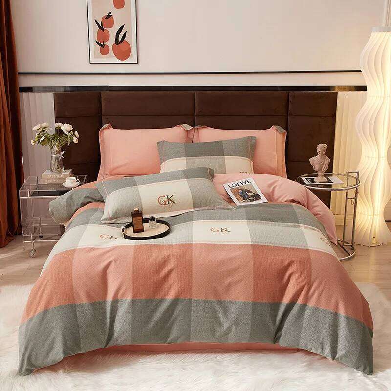 Autumn and winter polished bedding four-piece set of pure printed sheets quilt cover combed cotton thickened H260312