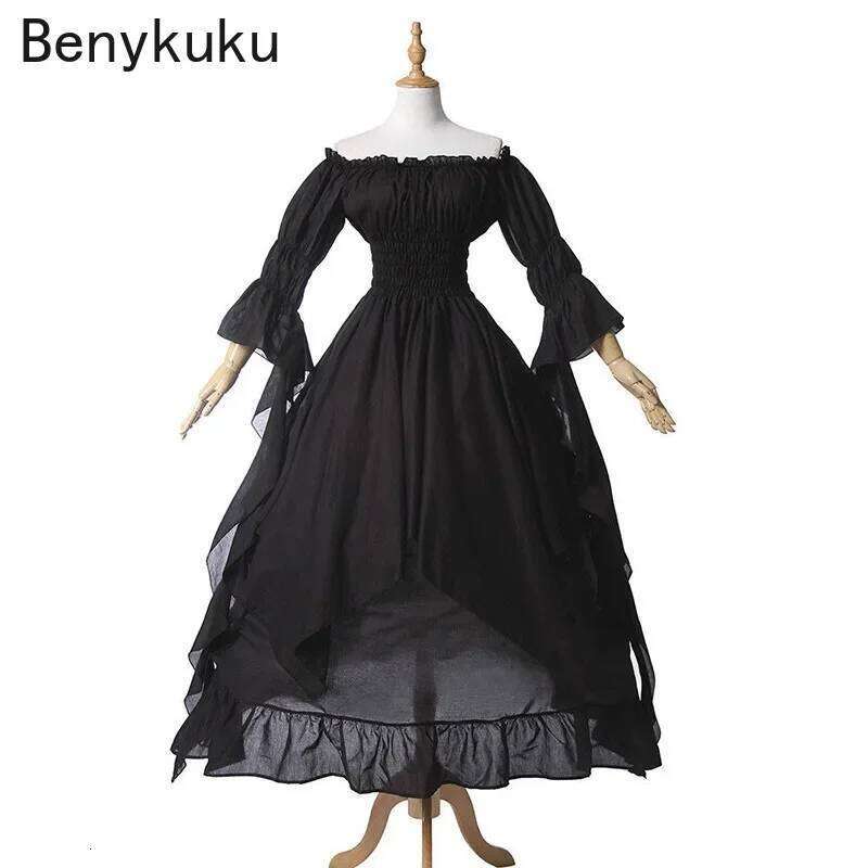 White Victorian Medieval Renaissance Long Dress Plus Size Women Cosplay Halloween Costume Princess Gown Vintage Gothic Dresses C260312
