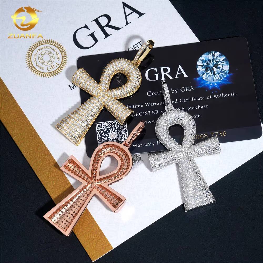 Cute Design Ankh Necklace Pass Diamond Tester Moissanite Sterling Silver Gold Plated Ankh Cross Charm Pendant Fine Jewelry