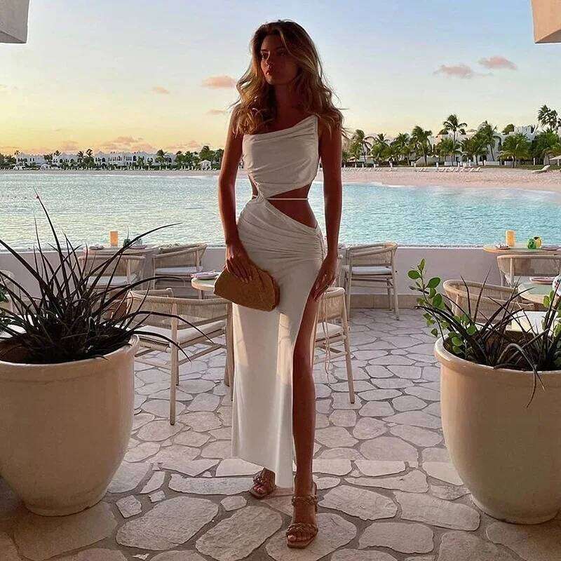 Chic Women Sexy Beach Style Dropped Waist Strap Asymmetrical Long New Fashion Summer Holiday Dress Club C260312