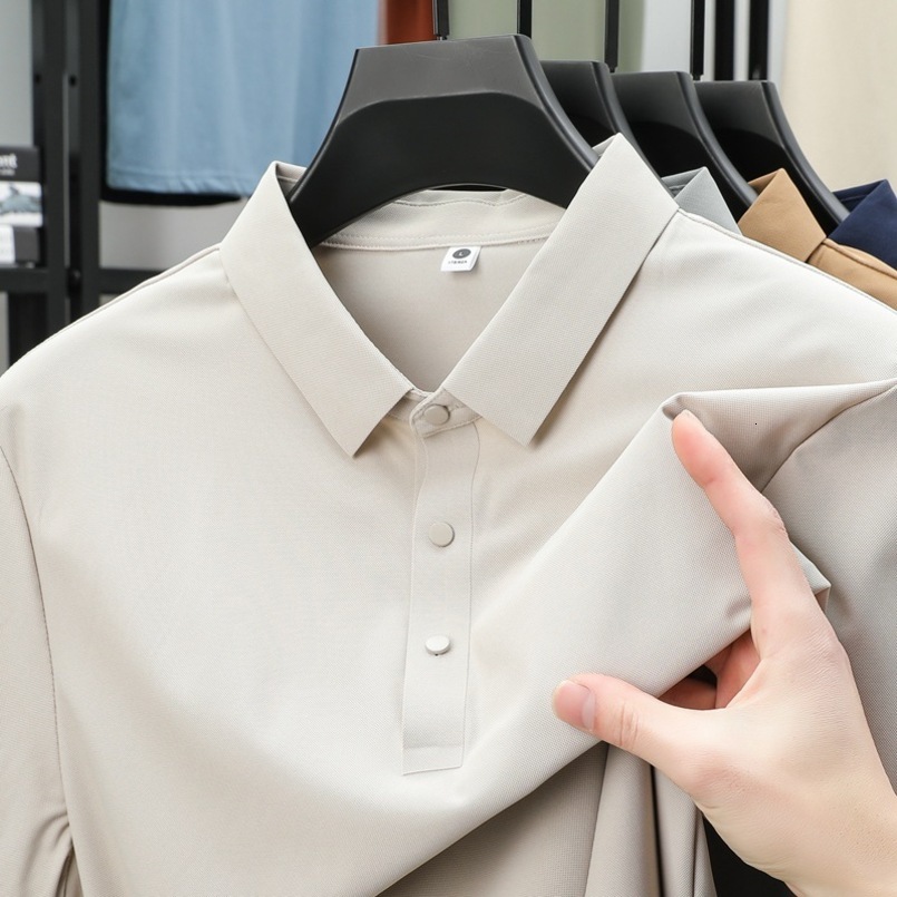 Ice Silk Summer Men's Business Casual Stretch Non-Iron Solid Color Streetwear Short Sleeve Turn-Down Collar Polo Shirt