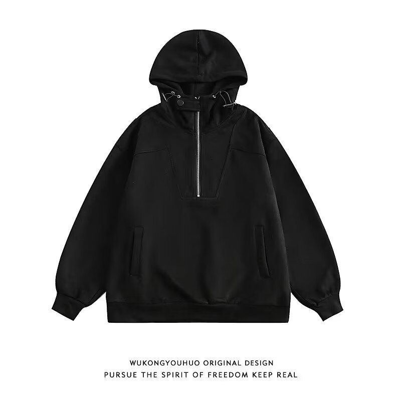 Half-zip Lapel Suede Long-sleeve Designer Hoodie Sweatshirt For Men New Spring/autumn Style Loose-fitting Retro Pullover Trendy Men's Clothing