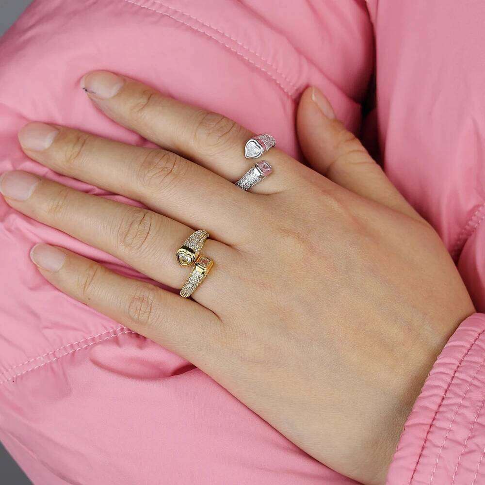 Geometric Rectangle Heart Shaped Micro Paved 5A Sparking Cubic Zirconia CZ Open Adjusted Women Pinky Rings H260312