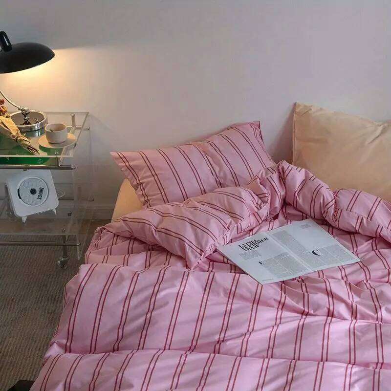 Bed Linen Sheets Duvet Cover Comforter Vintage Red Blue Washed Cotton Striped Four-piece Set A Laid-back Japanese Style H260312