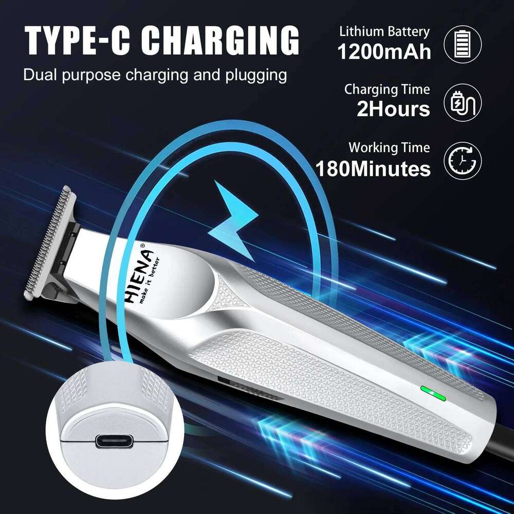Hiena New Clipper 1200mah High Power Electric Trimmer Portable Cordless Rechargeable Cutting Machine Hair Cutters C260312