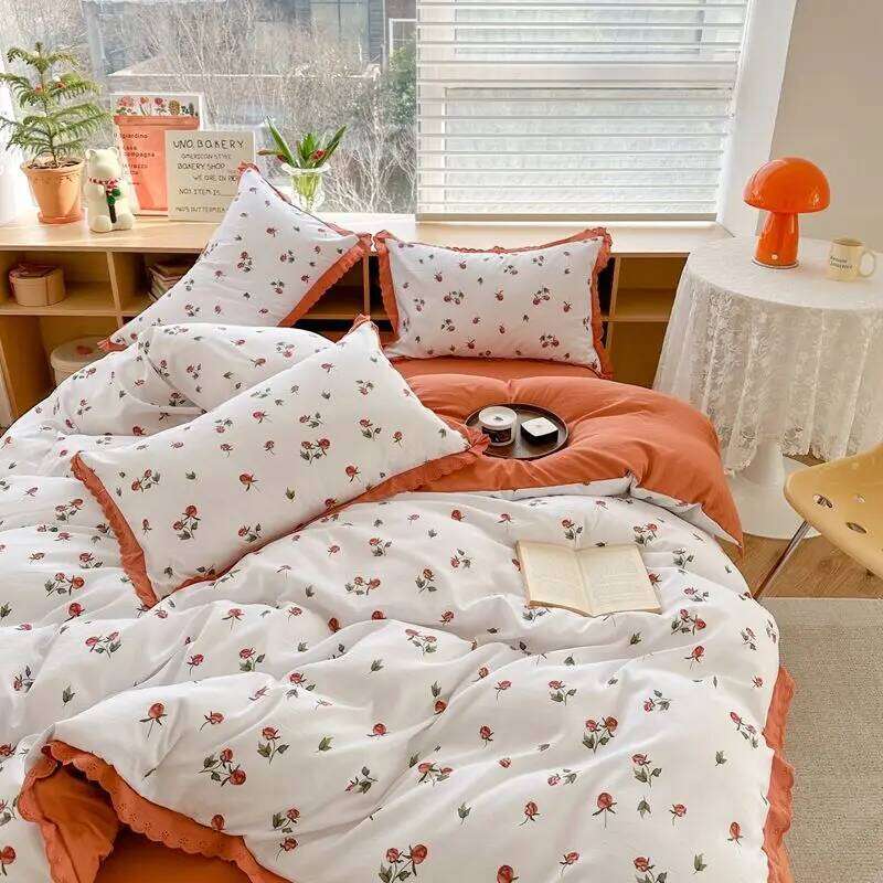 1.5m/1.8m Pastoral Style Household Cotton Printed Bed Sheet 4-piece Four Seasons Universal Skin-friendly Breathable Bedding Suit H260312