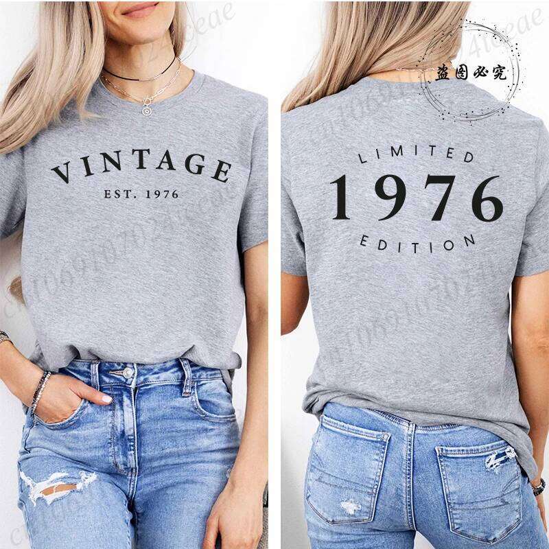 Vintage Est Print T-shirt for Women Summer Fashion Casual Tees Short Sleeves Tops Limited 1976 Edition Graphic Tee T-shirts Z260312