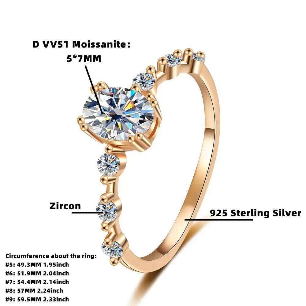 SG 1carat Moissanite 925 Sterling Silver For Women Men Rose Gold Egg-shaped Wedding Ring Fine Jewelry Christmas Gift D VVS1 H260312