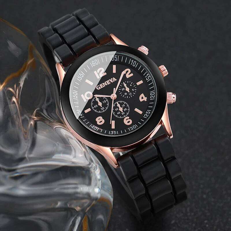 5 pcs Fashion Women Quartz Female Clock Heart Necklace Bracelet Luxury Design Ladies Silicone Wrist Watch Montre Femme