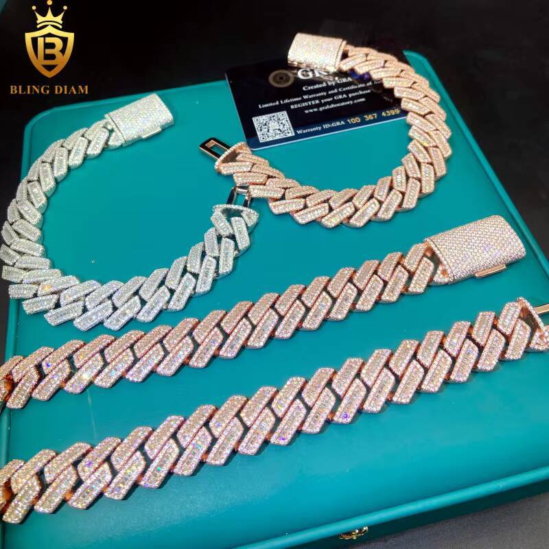 Baguette Cut Moissanite Cuban Link Chain Men Miami Chain Big Heavy 18mm 925 Silver Moissanite Cuban Chains Pass Diamond Test GRA