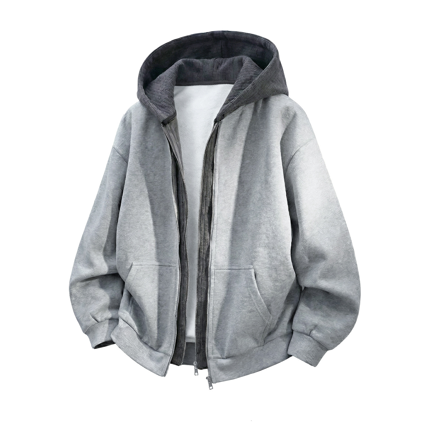 Color-block Knitted Patchwork Fake Two-piece Hooded Sweatshirt For Designer Hoodie Men Spring Heavy Texture Casual Hoodie Jacket