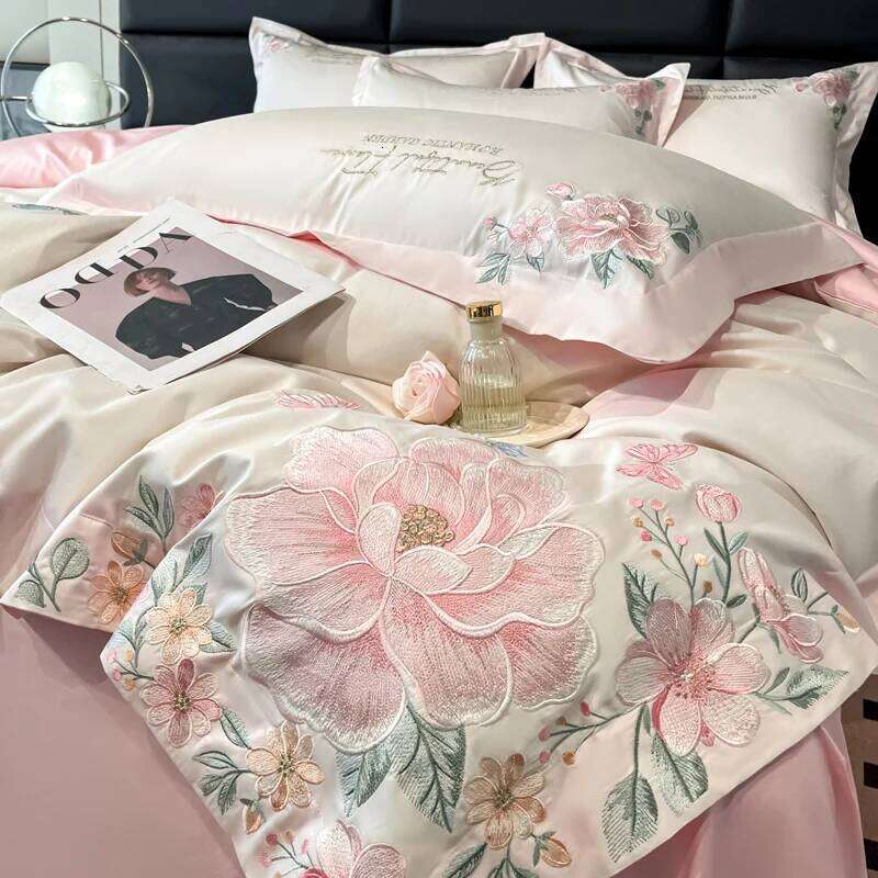 4pcs Light Style 100% 120 Count Long Styl Cotton Embroidered Bedding Duvet Cover 200x230 220x240 Four Seasons H260312