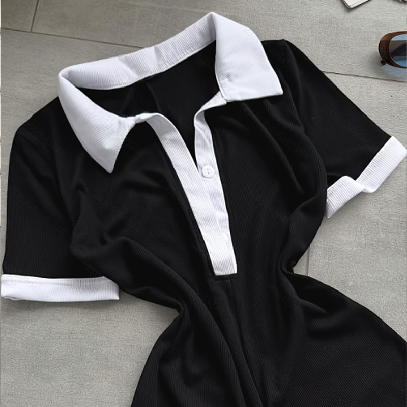 Women's Casual Polo Neck One Piece Romper Short Sleeve Slim Fit Tie Waist Lapel Collar Jumpsuit Shorts For Commute Outdoors