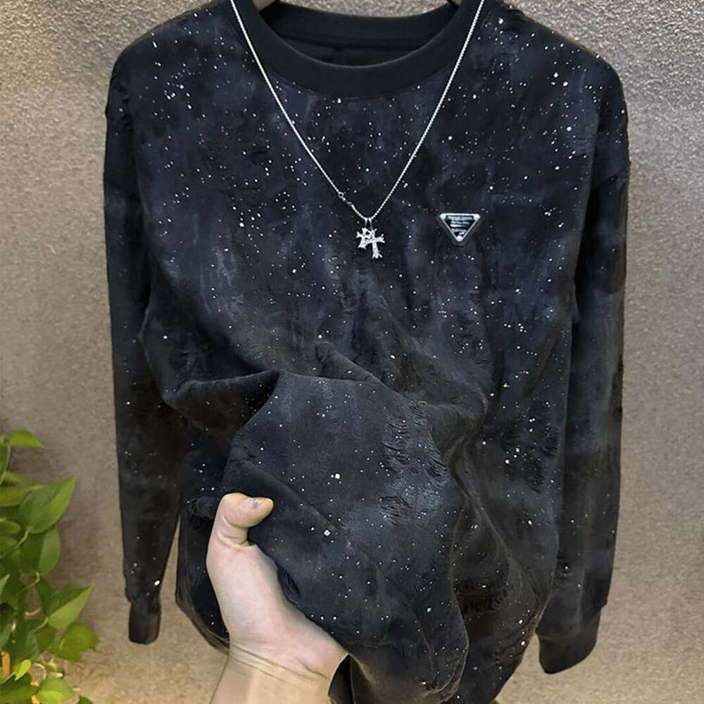 Men's Short 2026 Light Luxury New Trendy Round Neck Long Sleeve Fleece-Lined T-Shirt