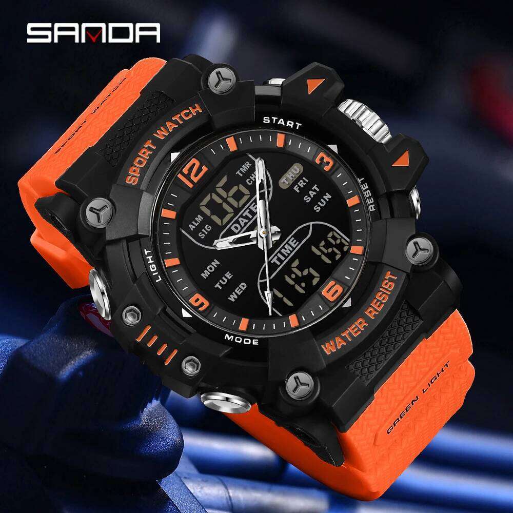 SANDA 6323 Men's Electronic Dual Display Luminous Waterproof Student Outdoor Sports Multifunctional Digital Watch