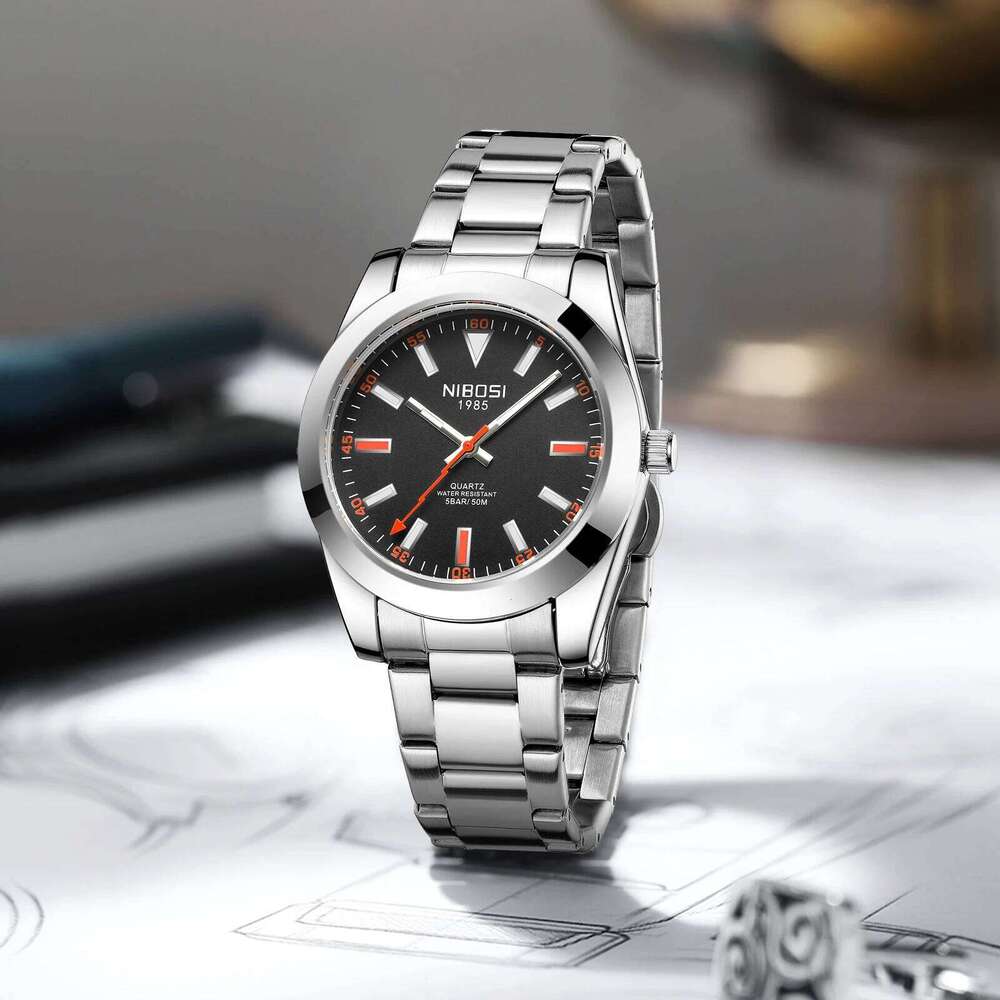 NIBOSI Stainless Steel Military Analog Quartz Watches for Men Waterproof Business Classic Design Luminous WristWatch