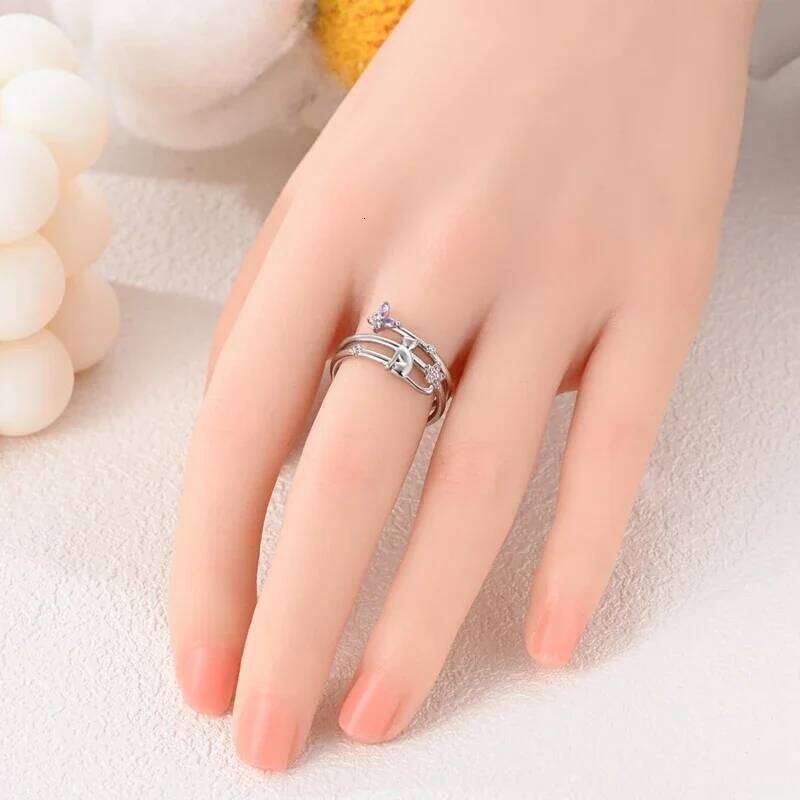Real S925 Adorable Cat Pink Rings for Women Sterling Silver Ring Fine Jewelry Gift Teen Girl Valentines H260312