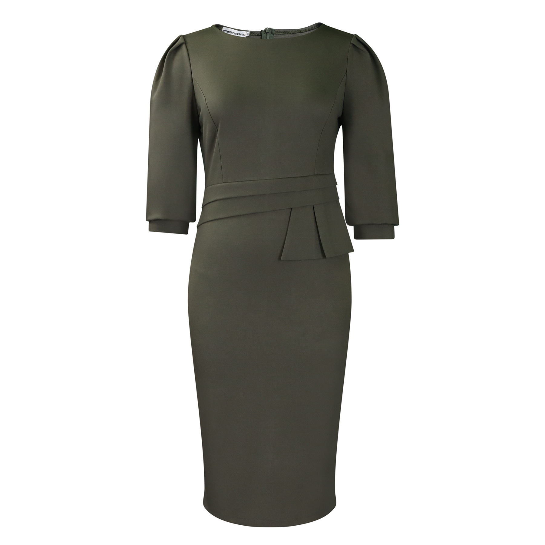 D505 Womens Fashion 2024 Summer New Round Neck Pleated Elegant Fashion OL Tongle Pencil Dress