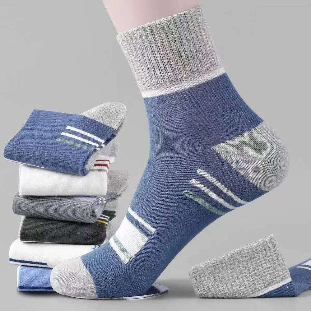 5 Pairs Cozy Striped Mid-Calf Socks Men-Soft Polyester & Spandex Blend Men Socks,Perfect for Fall/Winter Z260312
