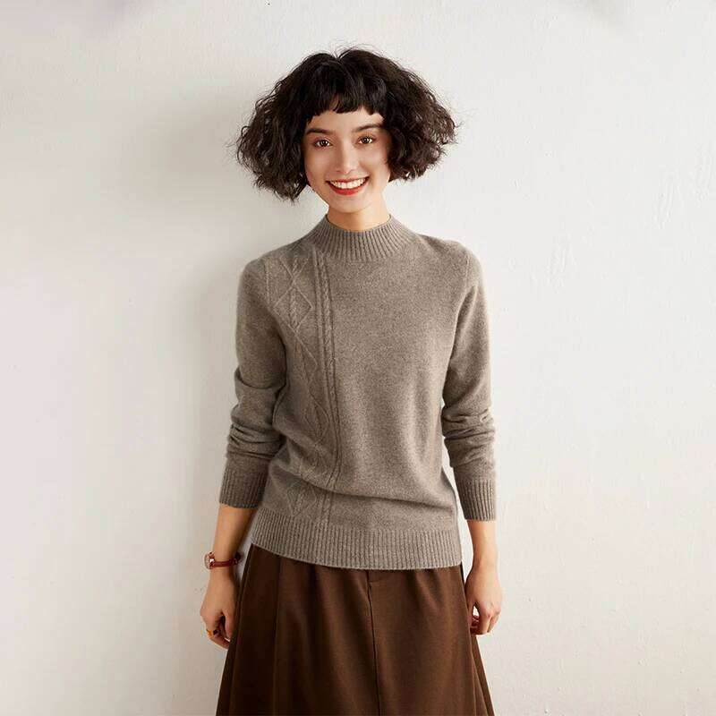 Women's 100% Sweater Half High Neck Pullover Luxury Simple Style Cashmere Knitwear Tops Autumn Winter Female Clothing MAKOUFEI