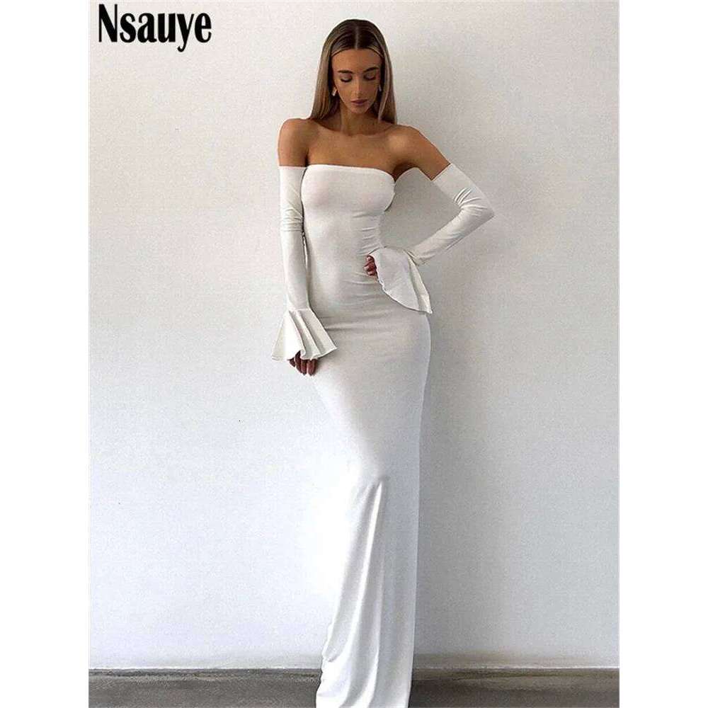 Nsauye Autumn Chic Elegant Women Sexy Evening Birthday Party Night Club Off Shoulder Long Sleeve Maxi Bodycon Dress 2024 C260312