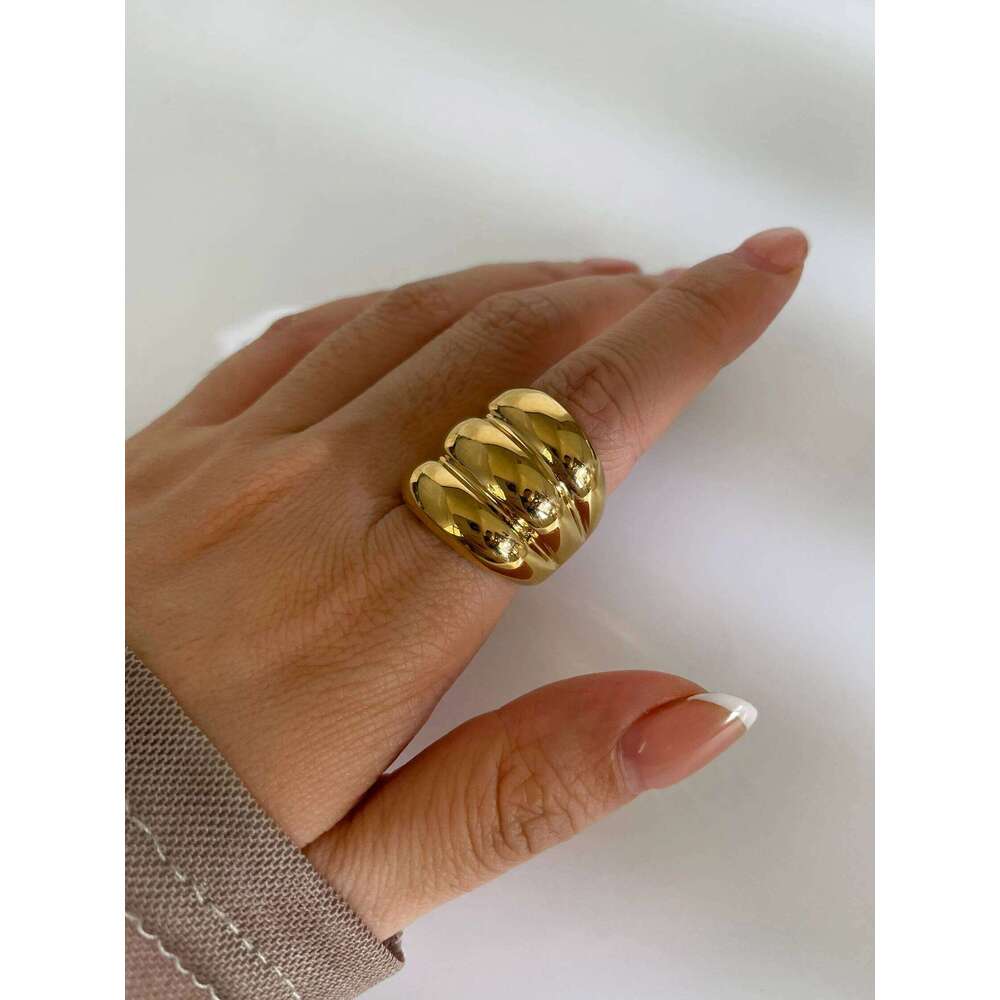 GHIDBK Free Tarnish Stainless Steel Gold Silver Splicing Color Multi-layer Chunky Dome Ring for Women Men Fashion Jewelry Party H260312
