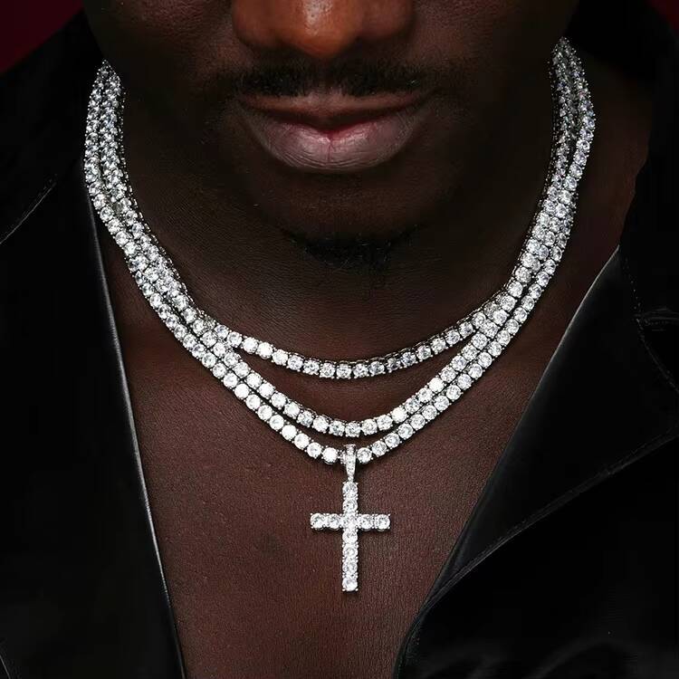 Hot Sale Cross Pendant 2mm-5mm Width 925 Solid Silver With D Color Moissanite Hip Hop Cross Pendant for Necklace