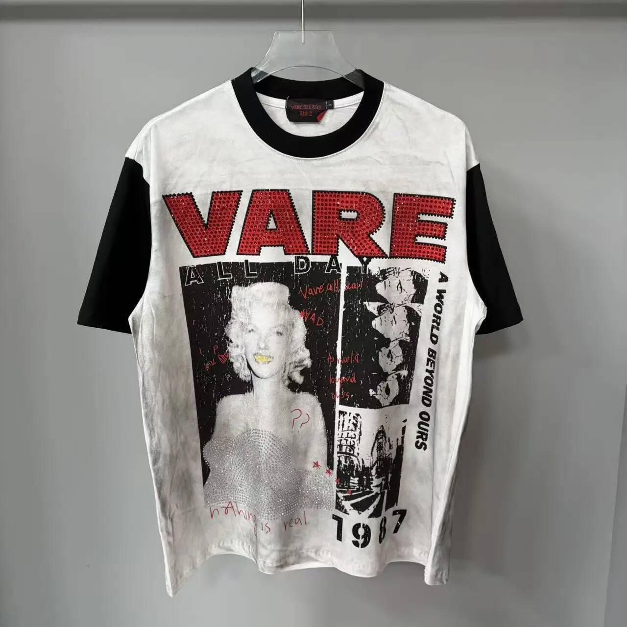 2026 New Fashion Streetwear Shinning Diamond Baggy Tshirts for Men and Women Short Sleeve Rhinestone Cotton Top Tees Oversized ddmythur
