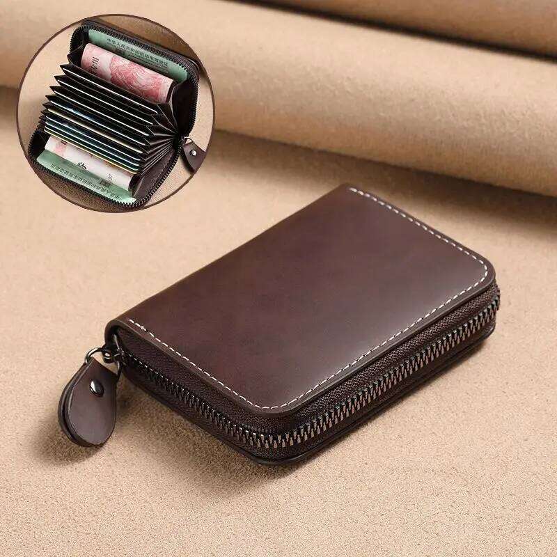 Stylish Large Capacity ID Leather Holder RFID Blocking Compact Case Men's Card Wallet