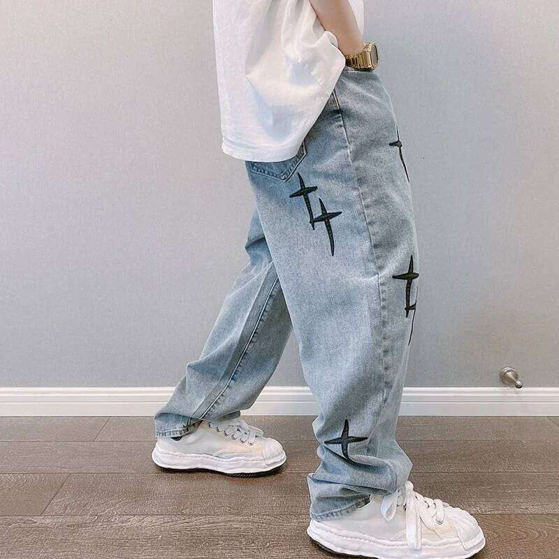 Prints Men 2023 New Streetwear Baggy Wide Leg Jeans Korean Fashion Drapes Straight Casual Loose Denim Cargo Pants 26Y0312