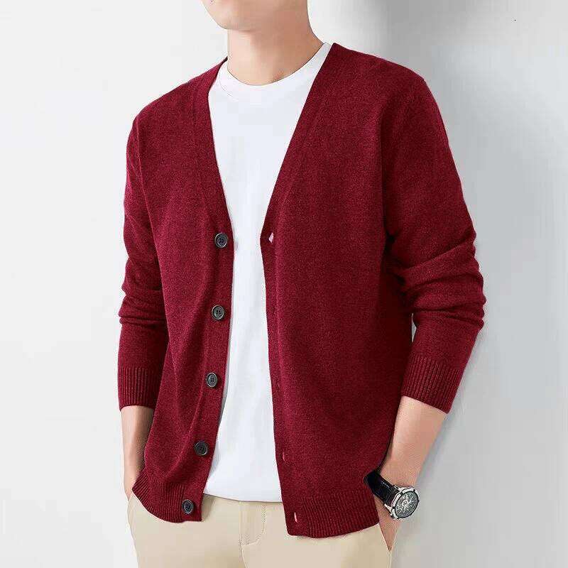 Animal Game Mens Cardigan Long Button Down Cold Blouse Solid Color Winter Thick Men's Knitwear Woolen Knit Sweater