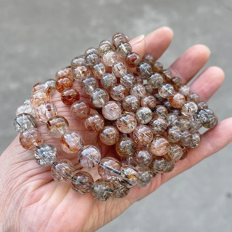 JD Natural Black Golden Super Seven Quartz Crystal Strand Bracelets Women Men Charm Reiki Healing Energy Bead Elastic Yoga Gift 260302