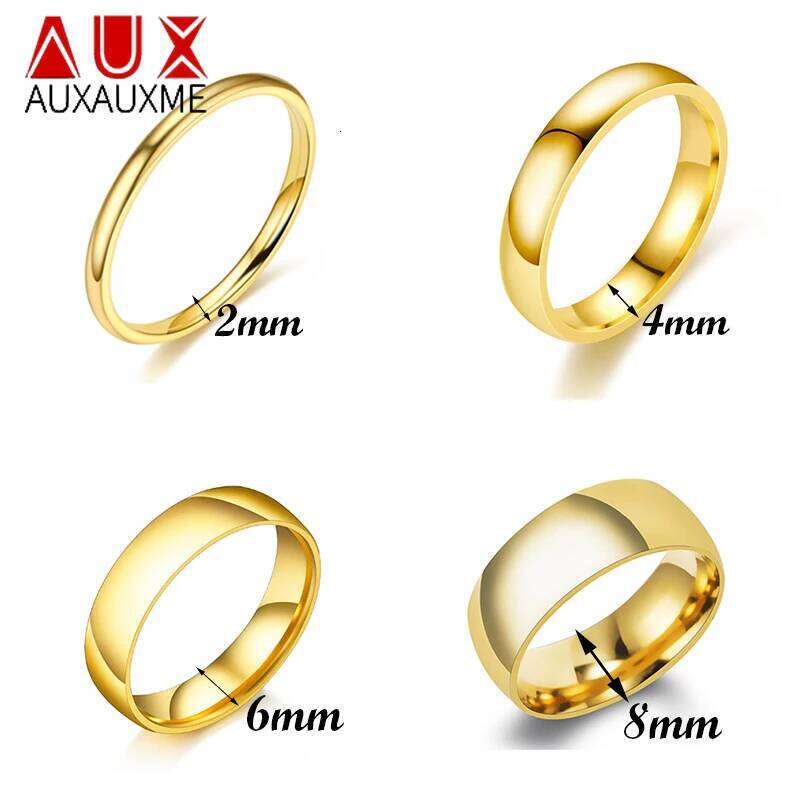 Auxauxme Fashion Simple Smooth 2/4/6/8mm Women Men Finger Rings Stainless Steel for rs Wedding Anniversary Jewelry Gifts H260312